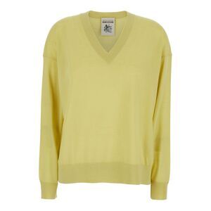 Semicouture Women Yellow Sweater With Dropped Shoulders And V Neck In Wool Woman